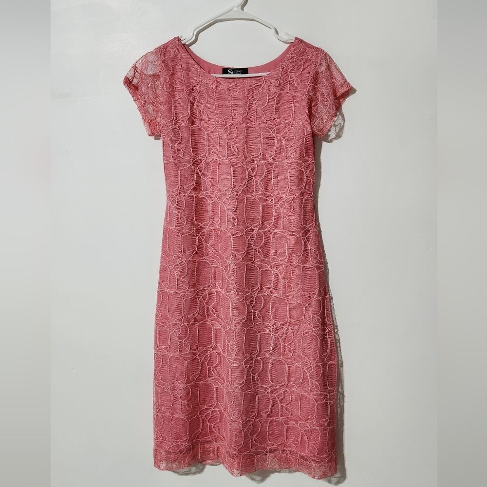 Sheraz Anwar couture lace pink short sleeves mini dress